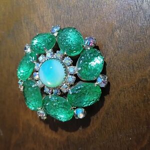 Vintage Juliana Green AB Rhinestone Brooch 2 1/8 Inches